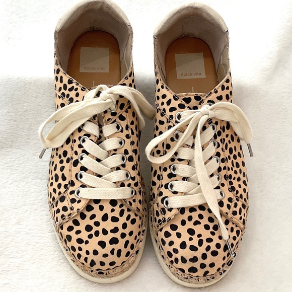 Leopard Print Dolce Vita Morris Espadrille Glitter Embossed Lace Up Sneaker Sz 8 - Picture 4 of 15
